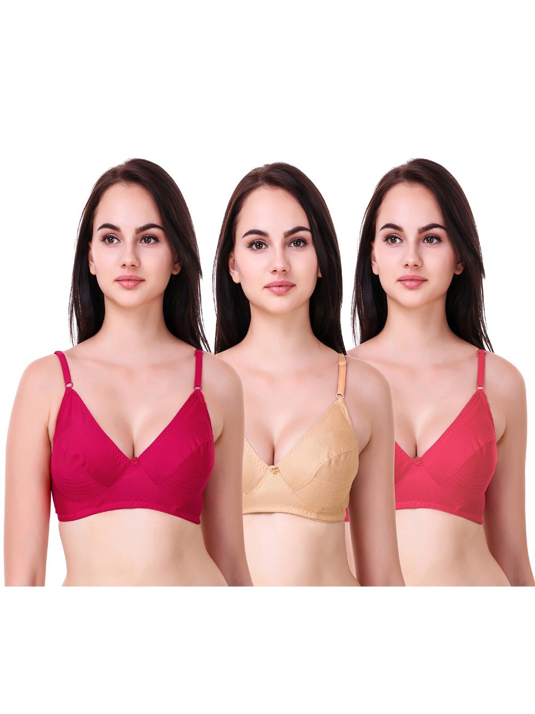 

Piylu Full Pack of 3 Coverage Non Padded All Day Comfort Bra, Red