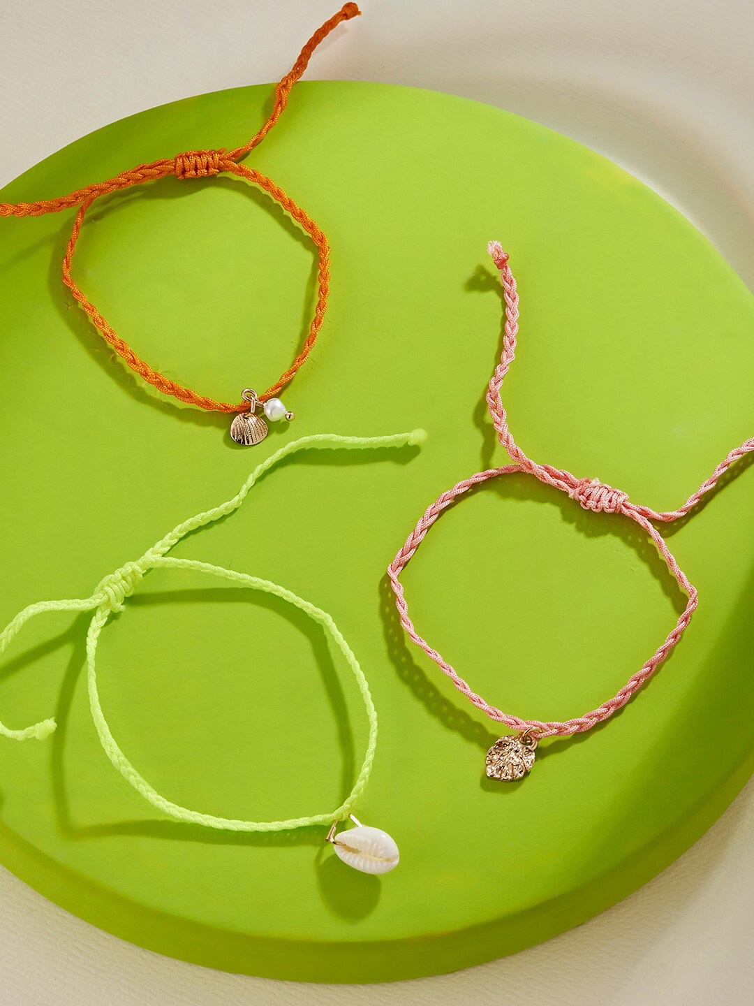 

Accessorize Set Of 3 Neon Shell Friendship Anklets, Fluorescent green