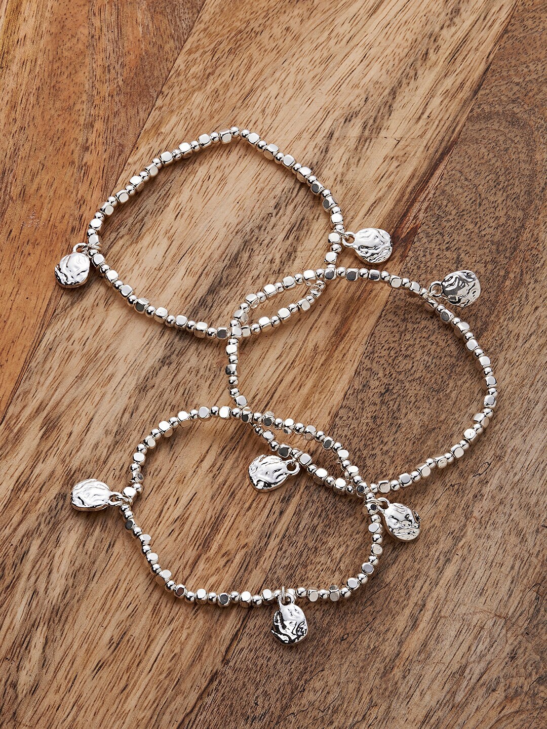 

Accessorize Women Set Of 3 Silver-Plated Hammered Metal Stretch Bracelets