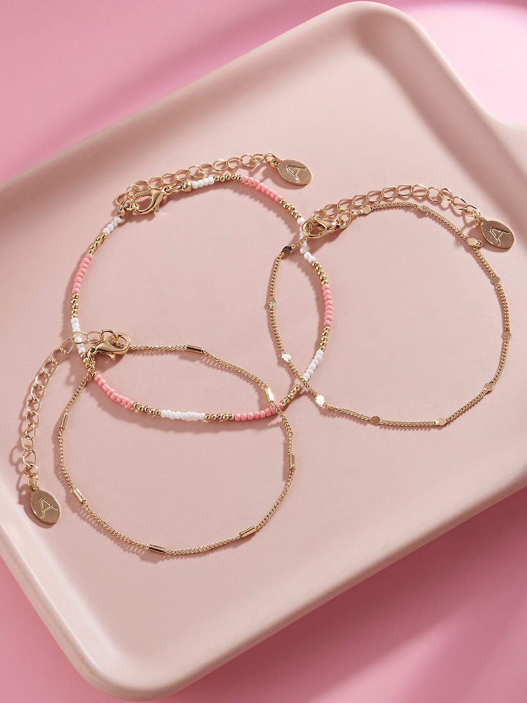 

Accessorize Set Of 3 Gold-Plated Beaded Lobster Closure Anklets