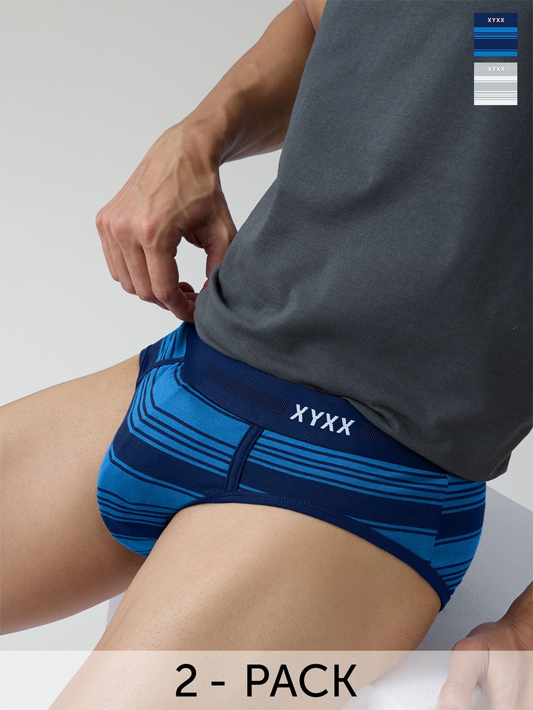 

XYXX Pack Of 2 Anti Microbial Striped Cotton Briefs XYBRF2PCKN614, Blue