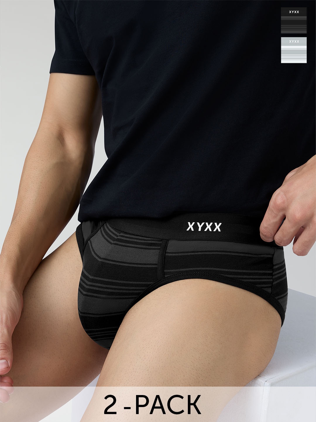 

XYXX Pack of 2 Super combed cotton Streax Briefs XYBRF2PCKN608, Black