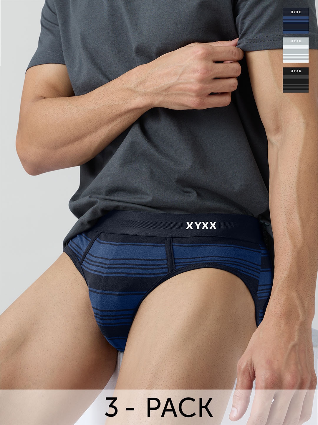 

XYXX Men Pack of 3 Printed Anti Microbial Cotton Basic Briefs XYBRF3PCKN811, Black