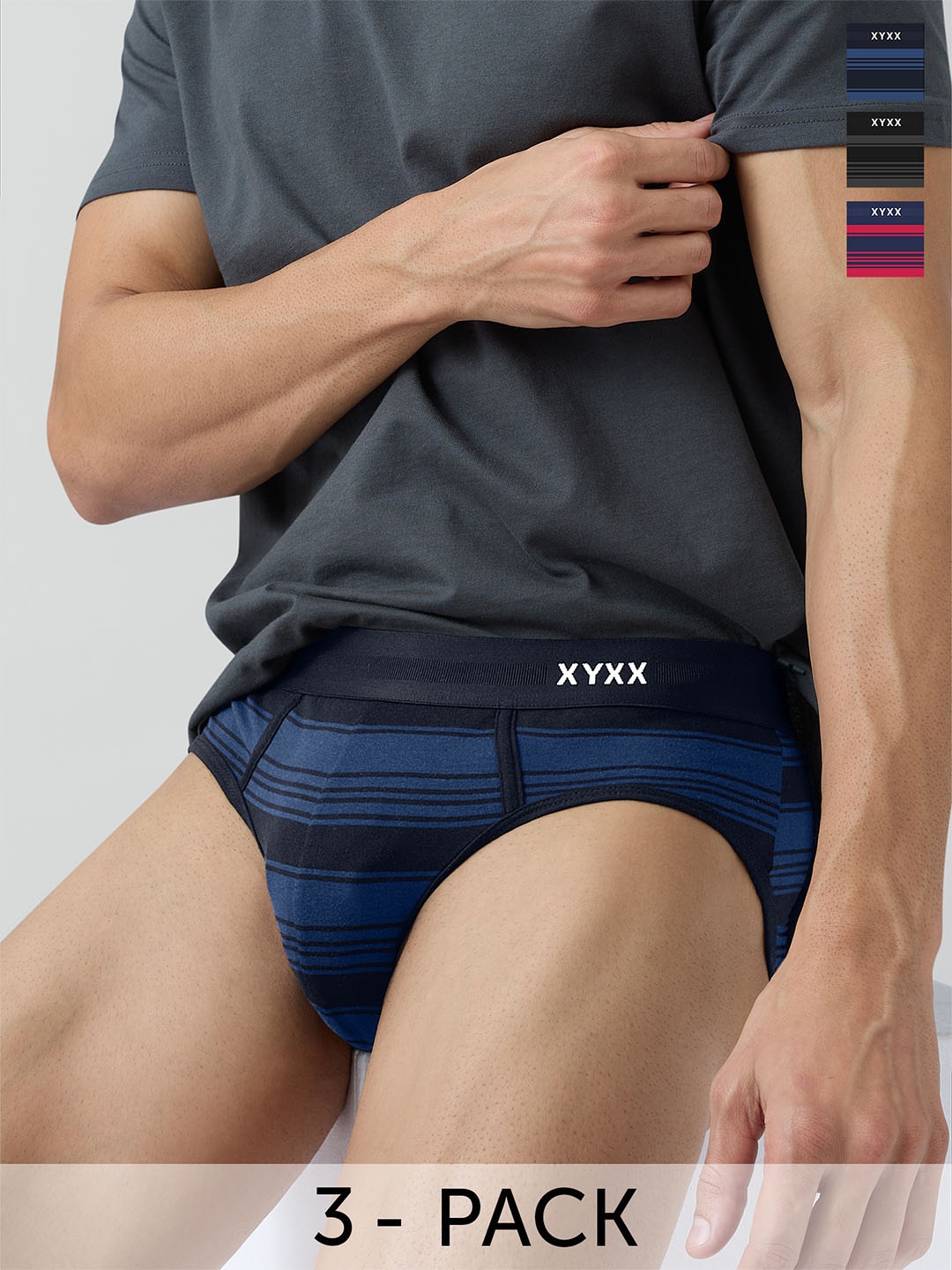 

XYXX Men Pack of 3 Printed Anti Microbial Cotton Basic Briefs XYBRF3PCKN814, Red