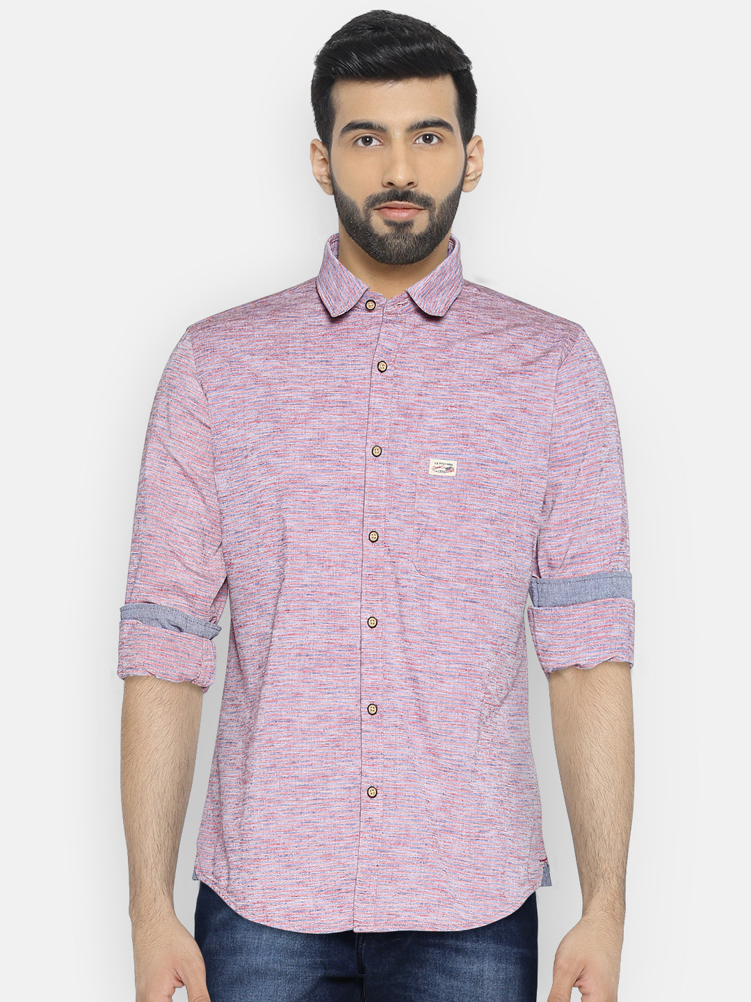 

U.S. Polo Assn. Denim Co. Men Red & Blue Regular Fit Striped Casual Shirt