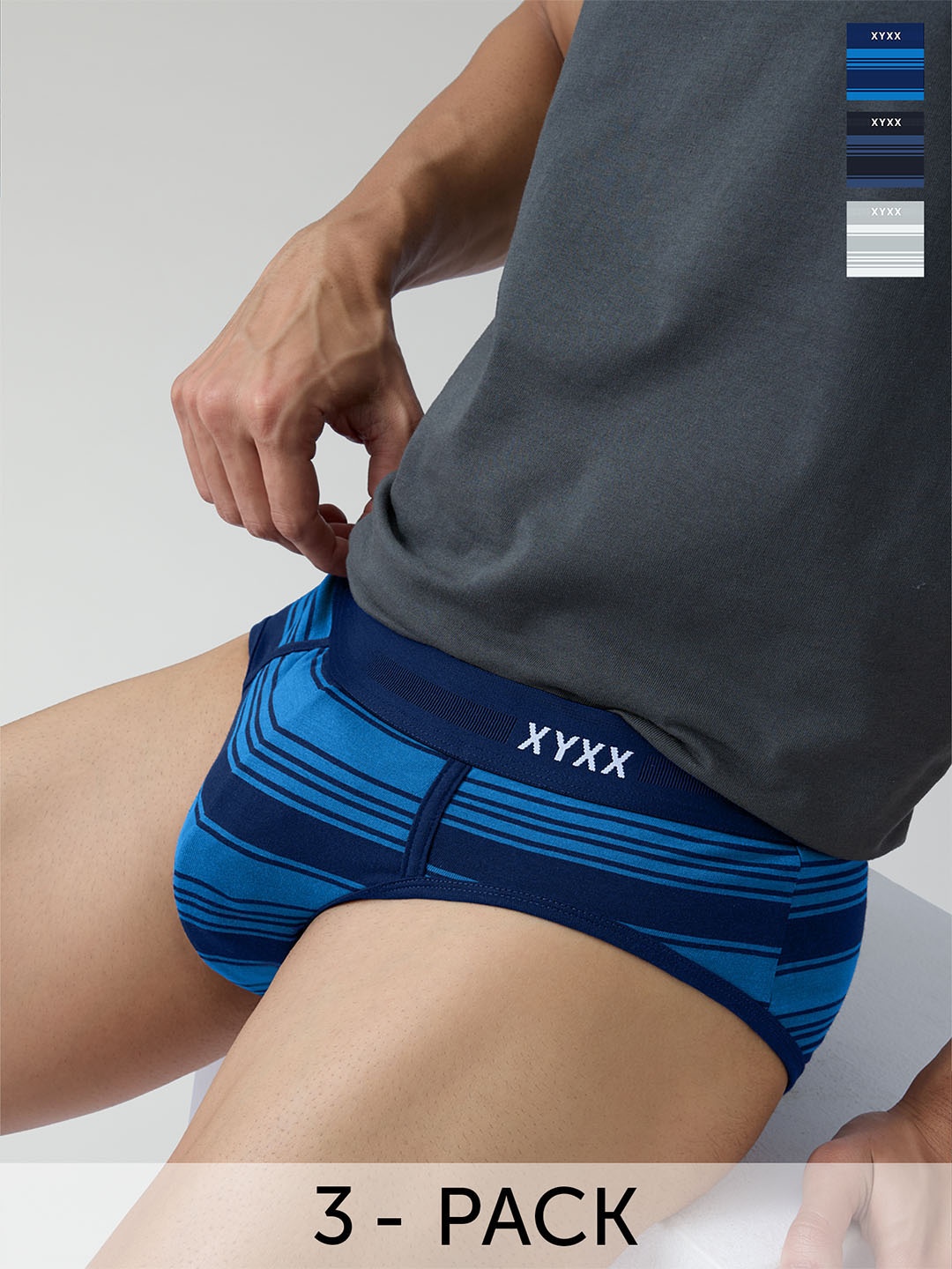 

XYXX Men Pack of 3 Printed Anti Microbial Cotton Basic Briefs XYBRF3PCKN822, Blue
