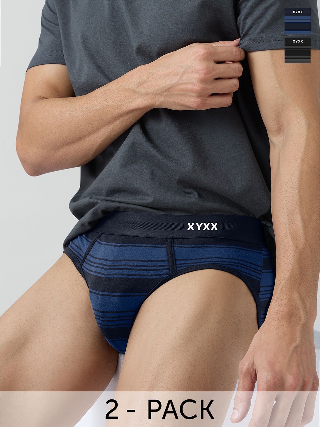 

XYXX Men Pack of 2 Printed Anti Microbial Cotton Basic Briefs XYBRF2PCKN612, Black