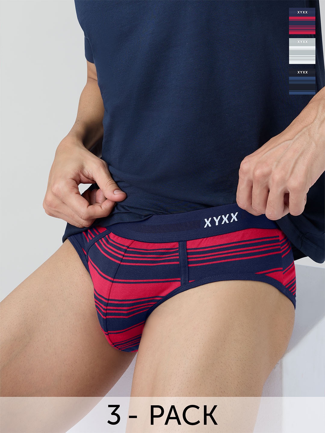 

XYXX Men Pack of 3 Printed Anti Microbial Cotton Basic Briefs XYBRF3PCKN820, Grey