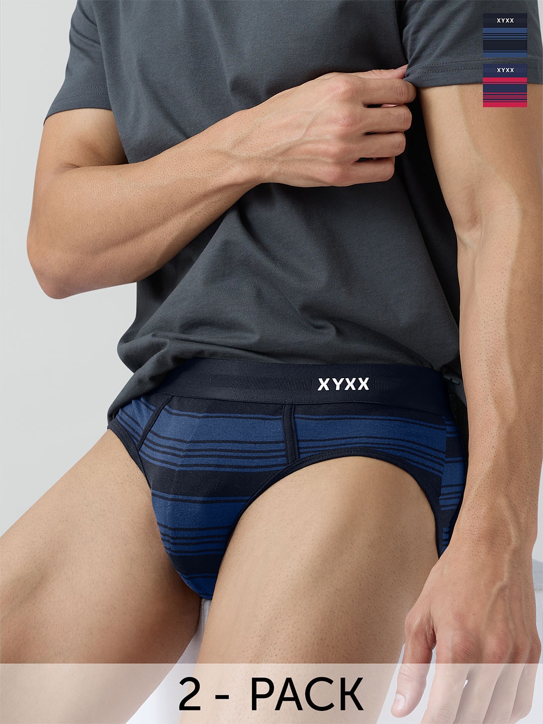 

XYXX Men Pack of 2 Printed Anti Microbial Cotton Basic Briefs XYBRF2PCKN619, Red