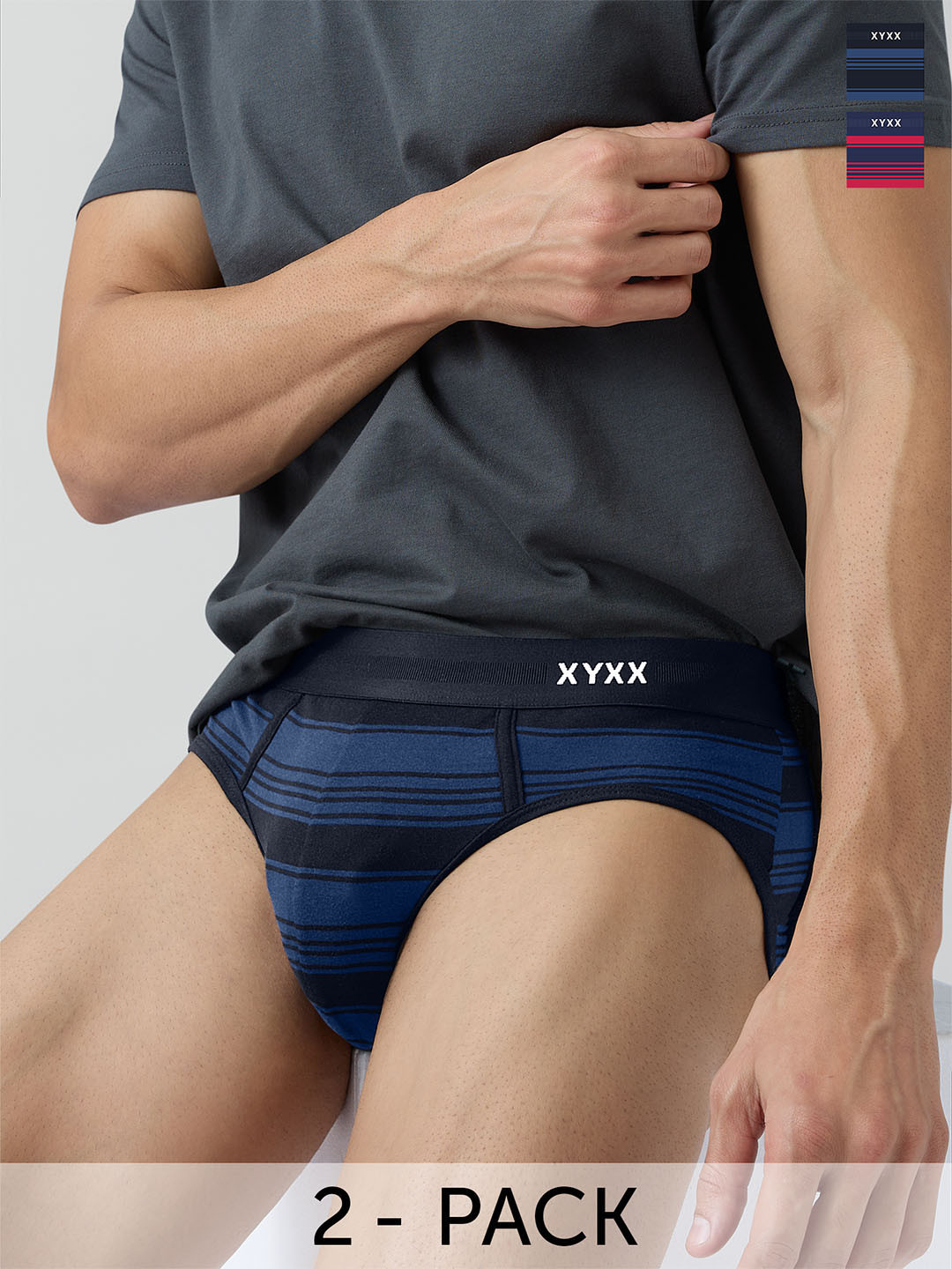

XYXX Men Pack of 2 Printed Anti Microbial Cotton Basic Briefs XYBRF2PCKN619, Red
