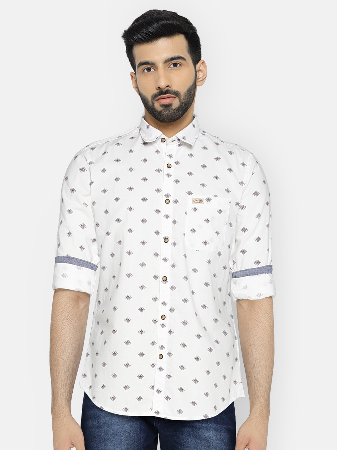 

U.S. Polo Assn. Denim Co. Men White Regular Fit Geometric Printed Casual Shirt