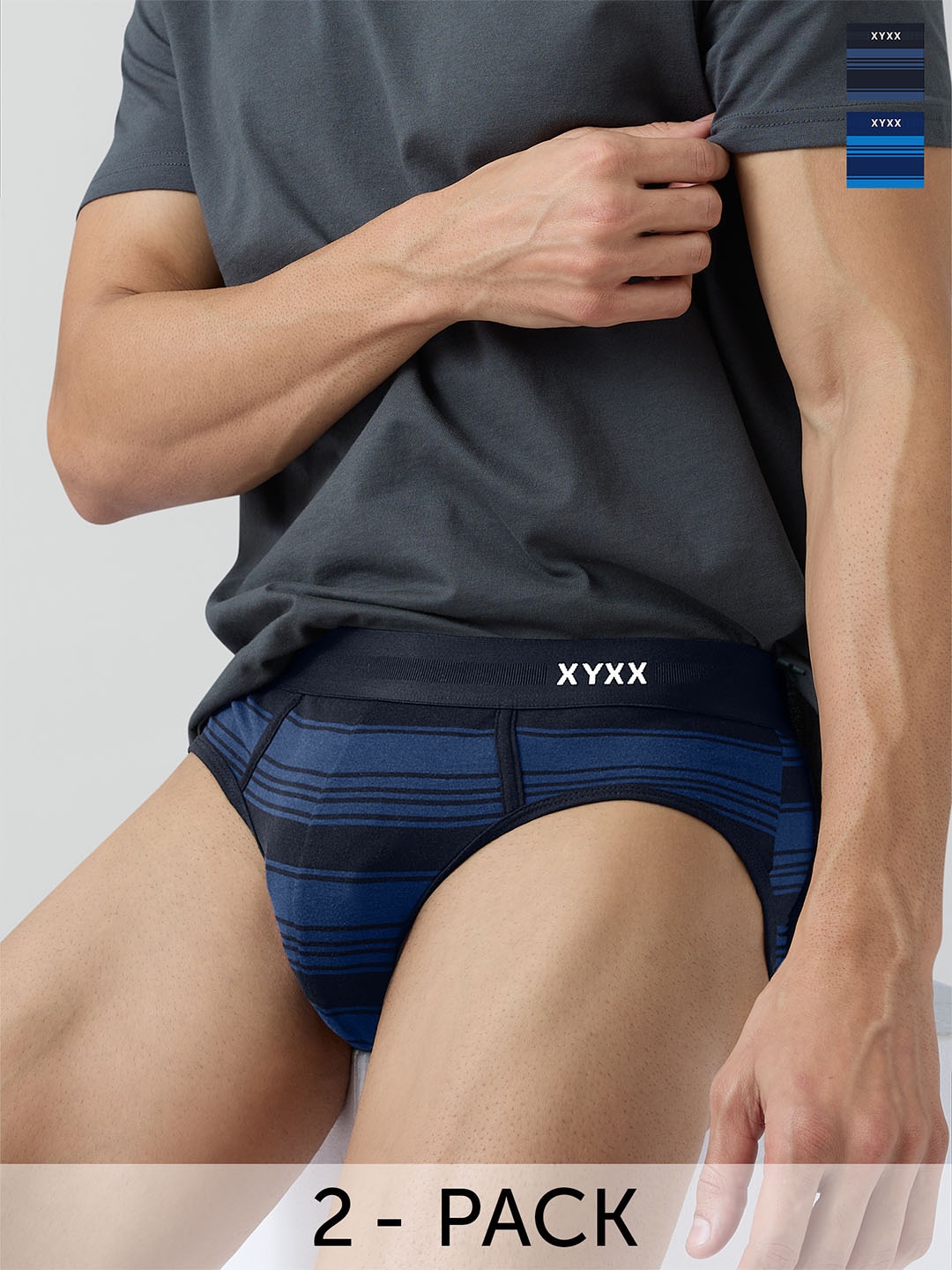

XYXX Men Striped Pack of 2 Streax Intellieaze Super Combed Cotton Brief, Blue