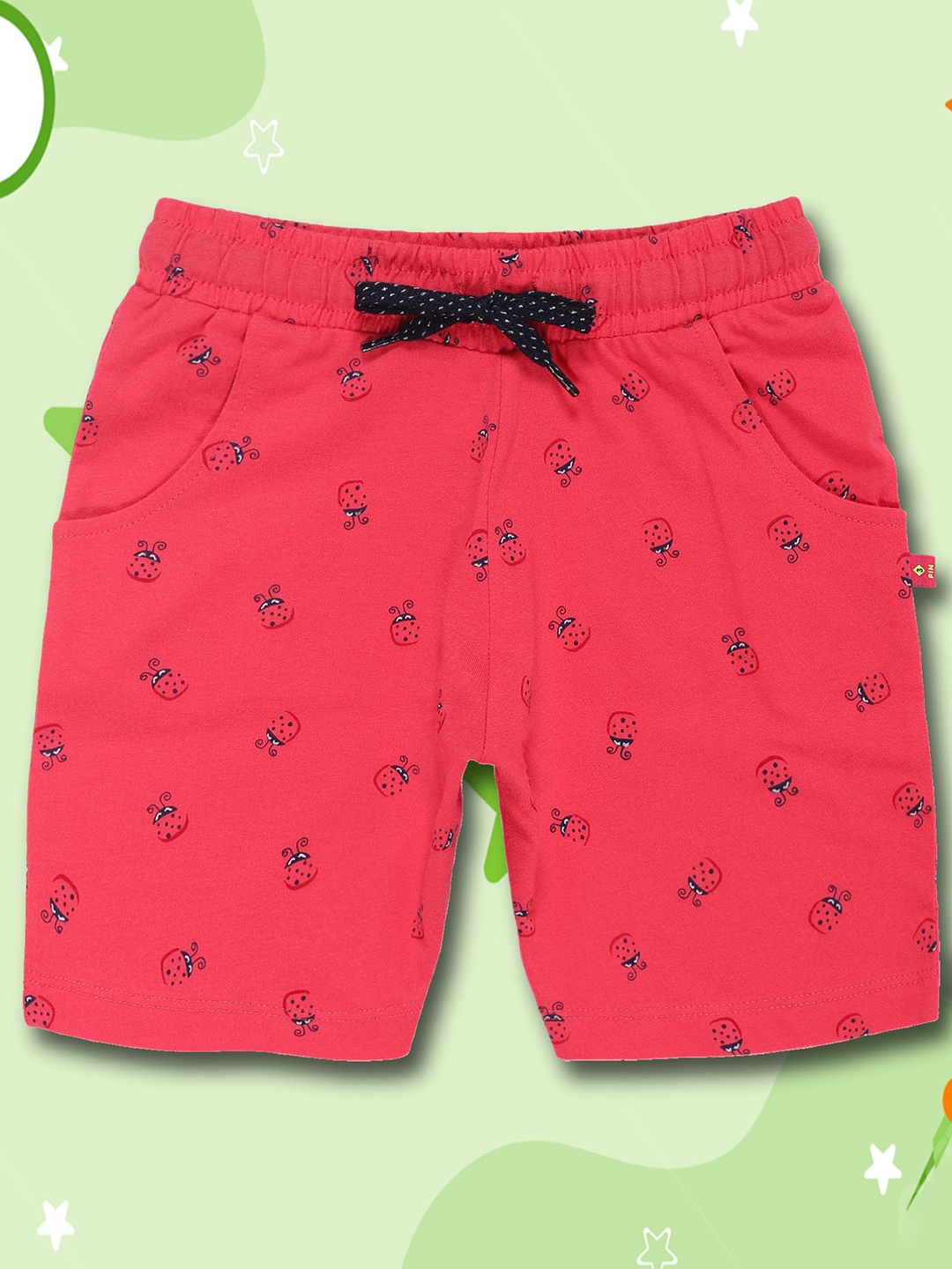 

3PIN Girls Conversational Printed Cotton Shorts, Pink