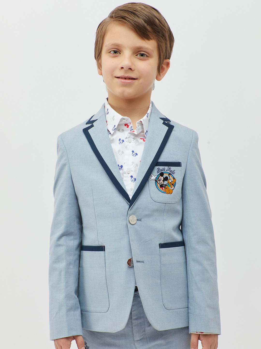 

One Friday Boys Mickey & Friends Embroidered Single Breasted Blazer, Blue