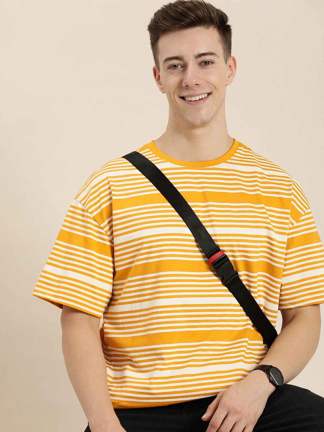

HERE&NOW Striped Pure Cotton T-shirt, Mustard