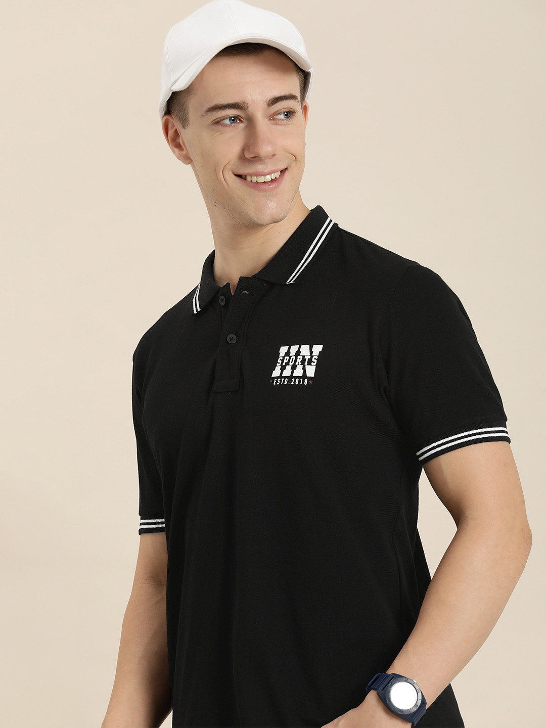 

HERE&NOW Pure Cotton Polo T-shirt, Black