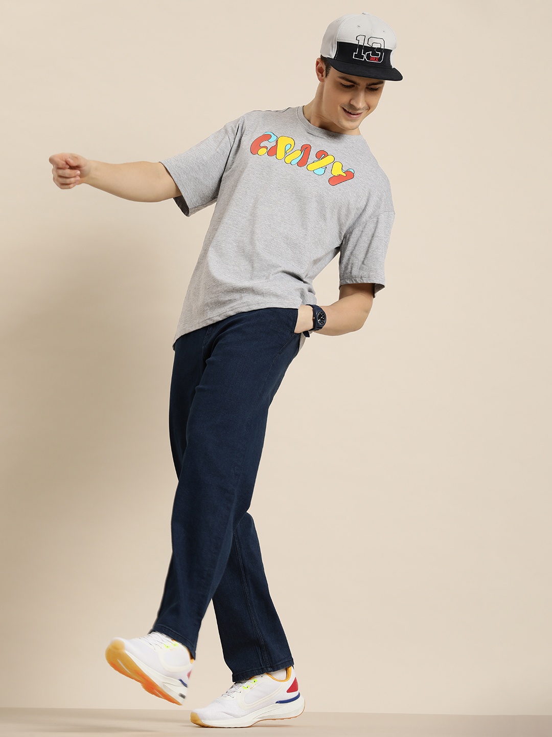 

HERE&NOW Round Neck Typography Printed Casual T-shirt, Grey