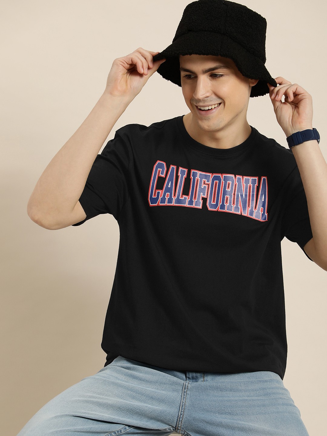 

HERE&NOW Typography Printed Pure Cotton T-shirt, Black