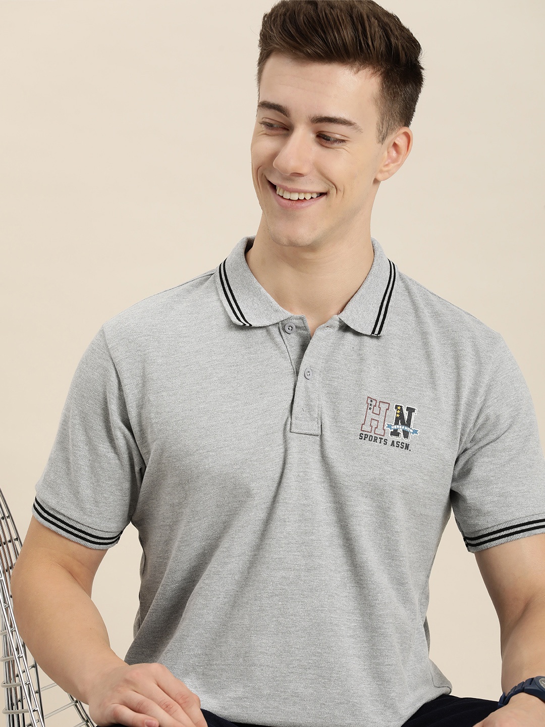 

HERE&NOW Polo Collar T-shirt, Grey