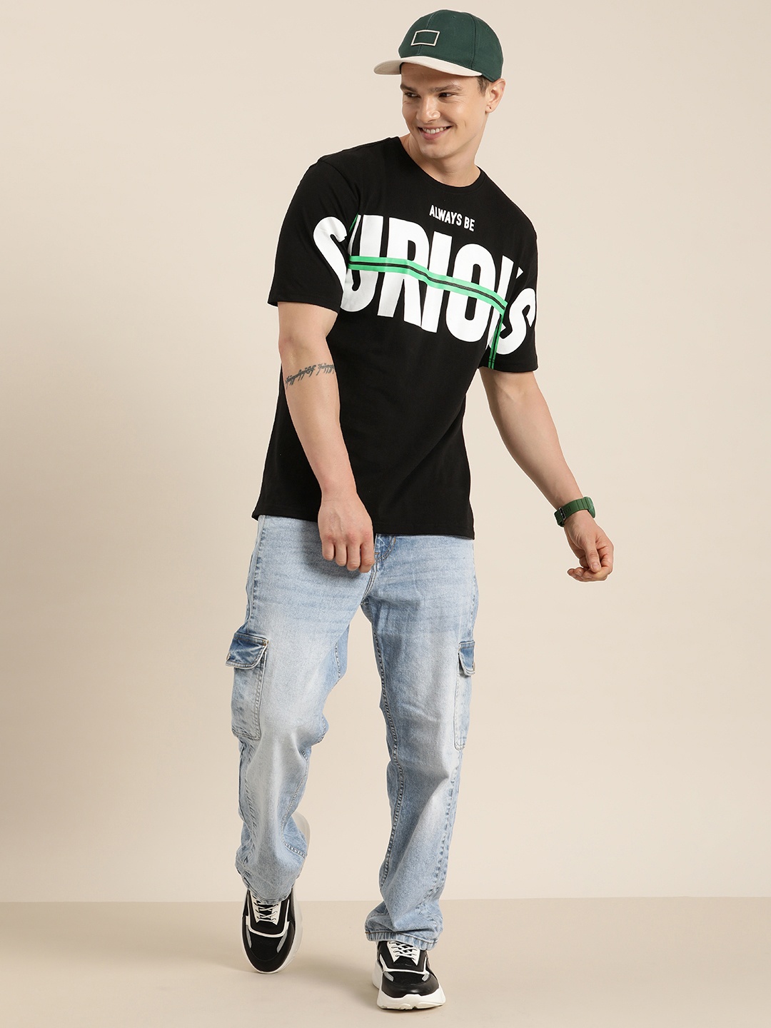 

HERE&NOW Typography Printed Pure Cotton T-shirt, Black