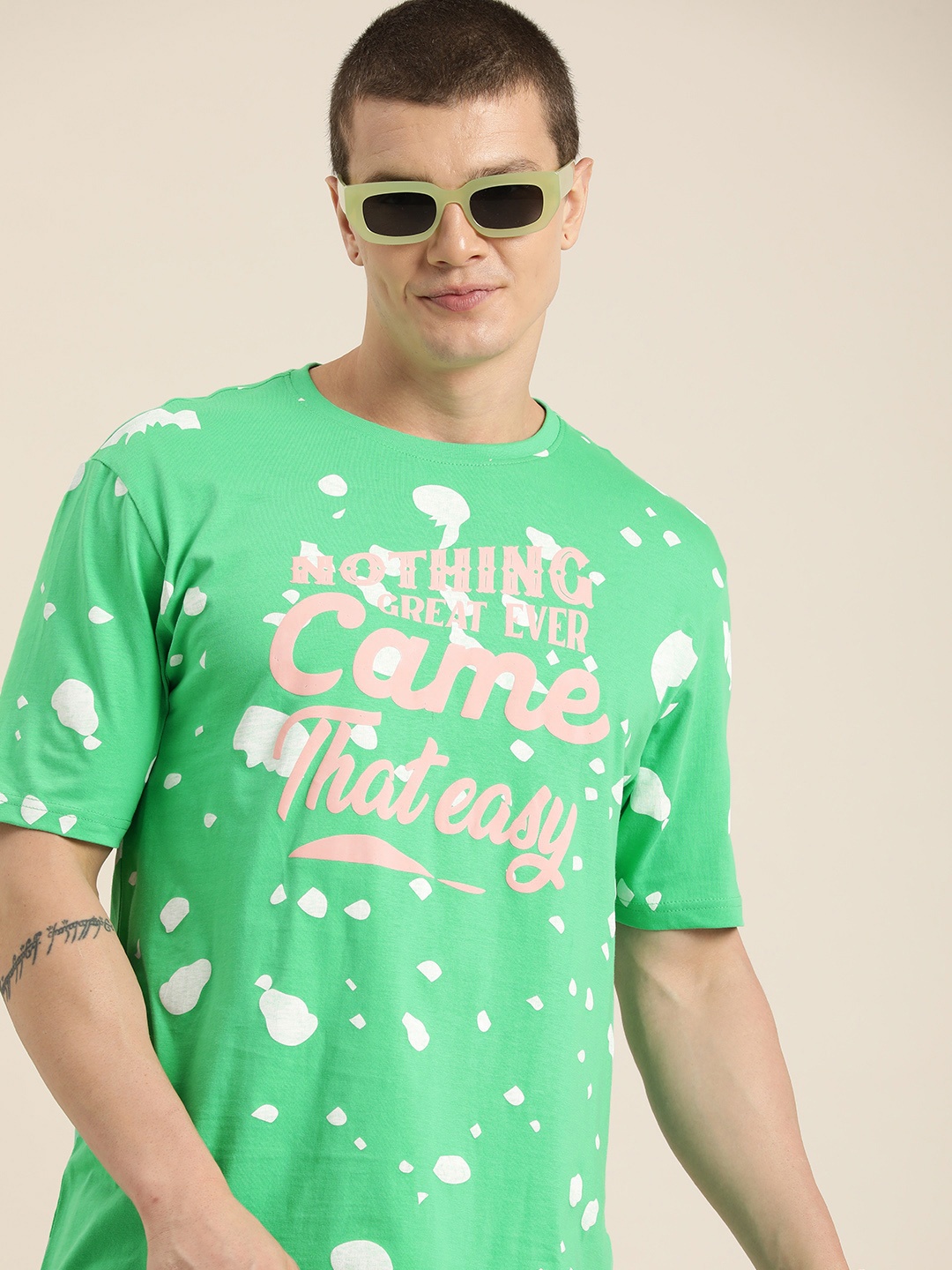 

HERE&NOW Typography Printed Pure Cotton T-shirt, Green