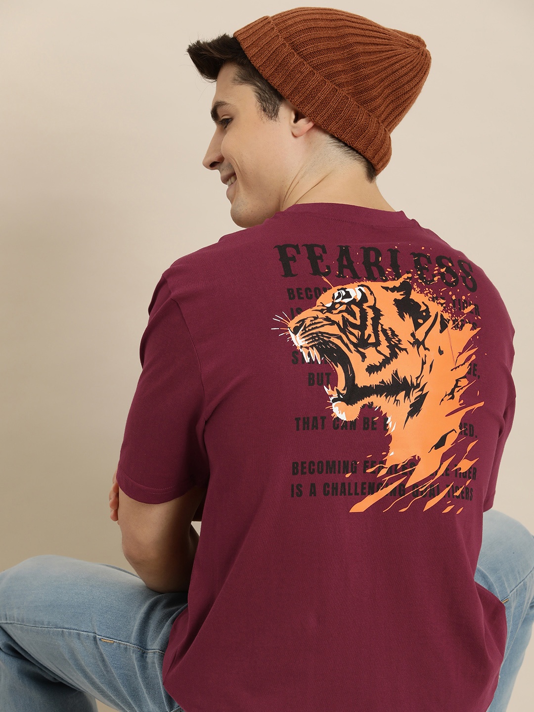 

HERE&NOW Graphic Printed Pure Cotton T-shirt, Magenta