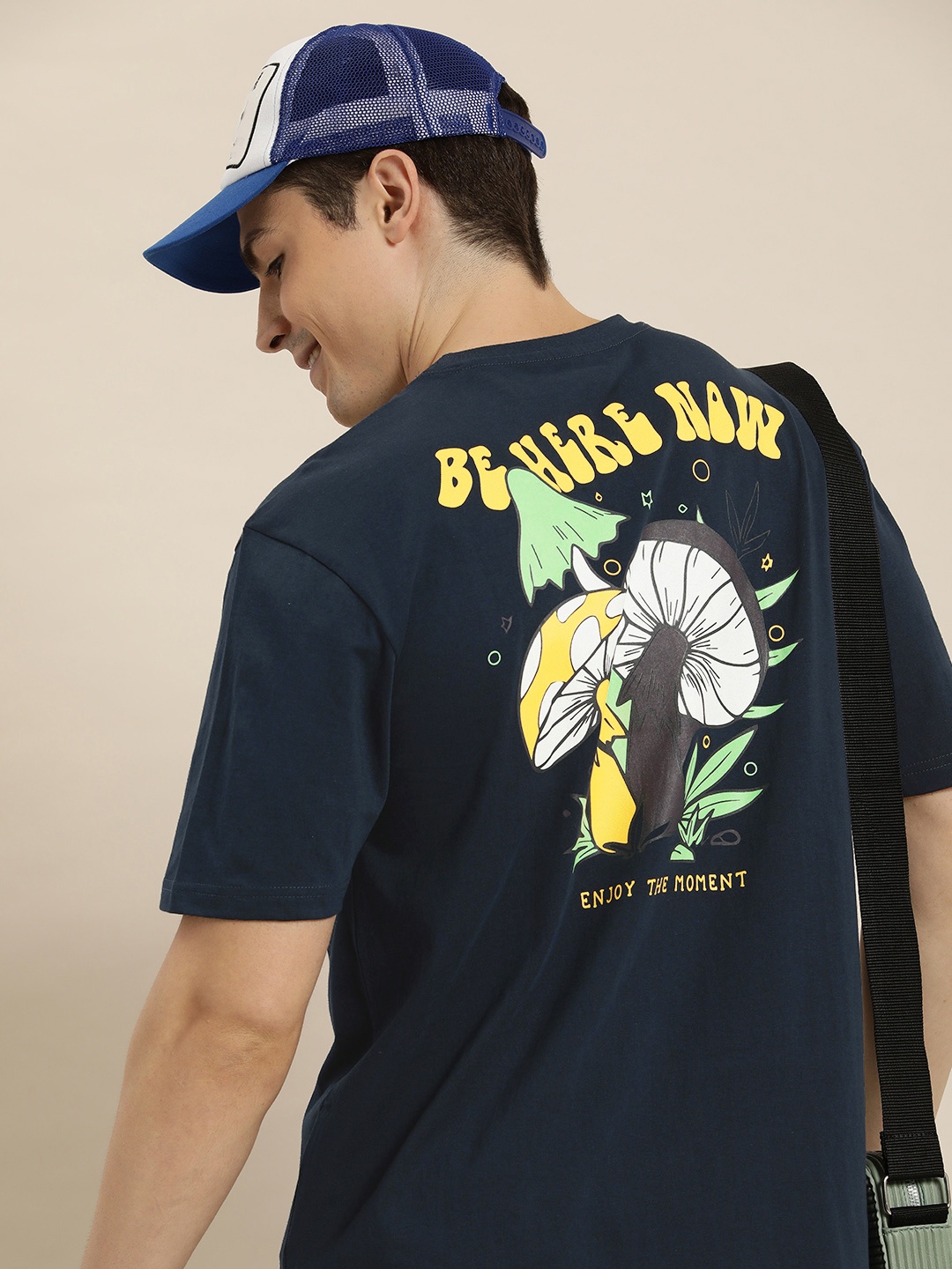 

HERE&NOW Graphic Printed Pure Cotton T-shirt, Navy blue