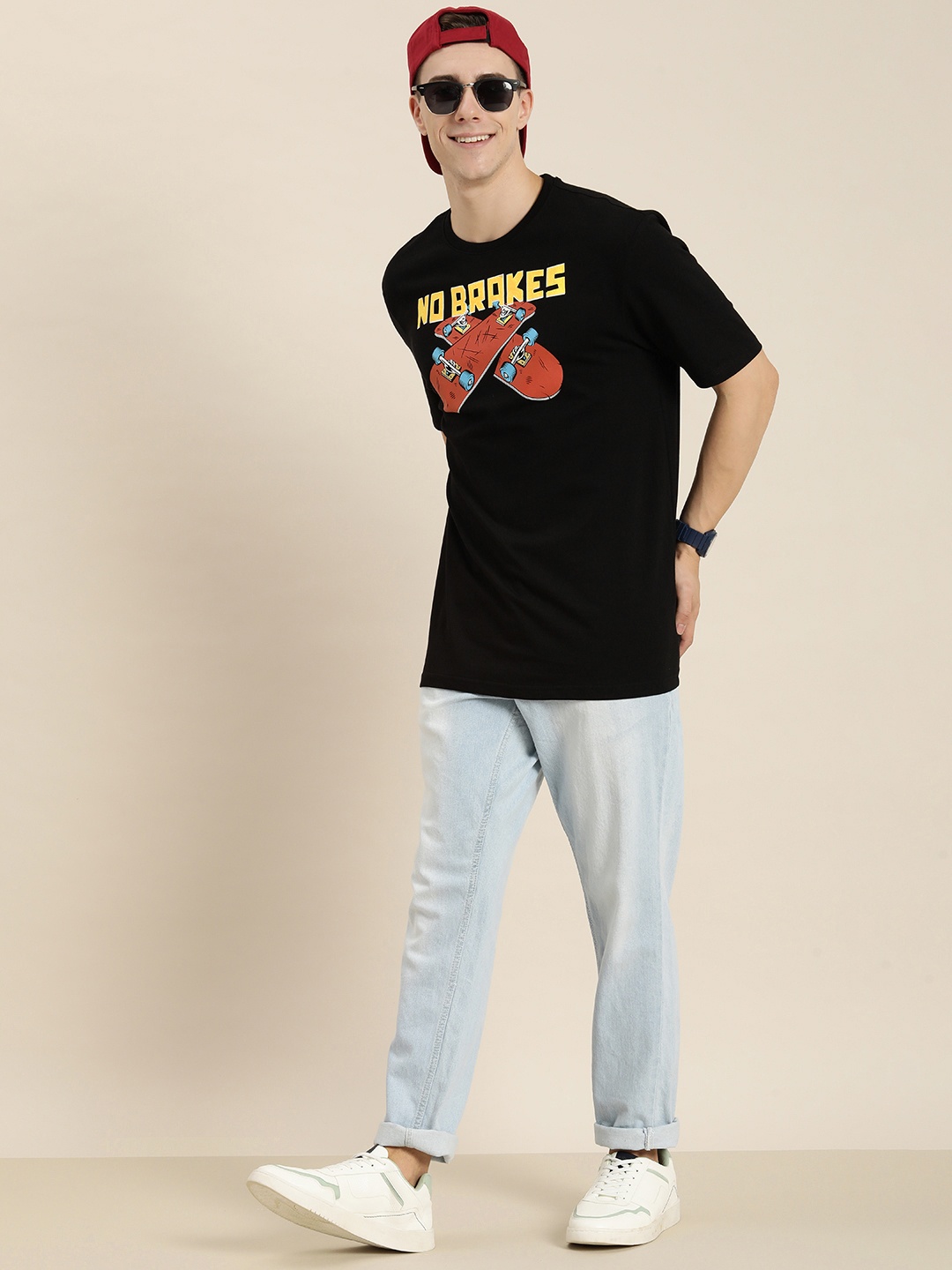 

HERE&NOW Printed Pure Cotton T-shirt, Black