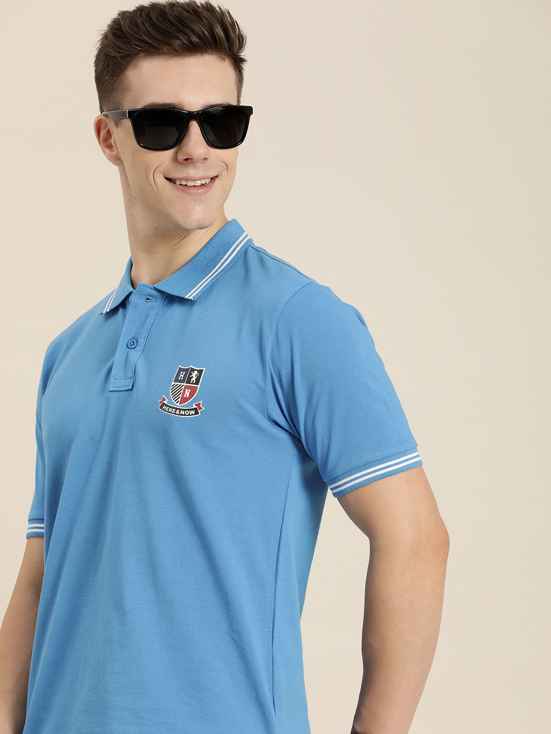 

HERE&NOW Pure Cotton Polo T-shirt, Blue