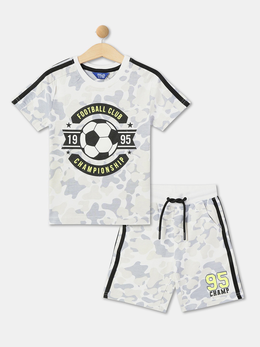

R&B Boys Printed T-shirt with Shorts, White