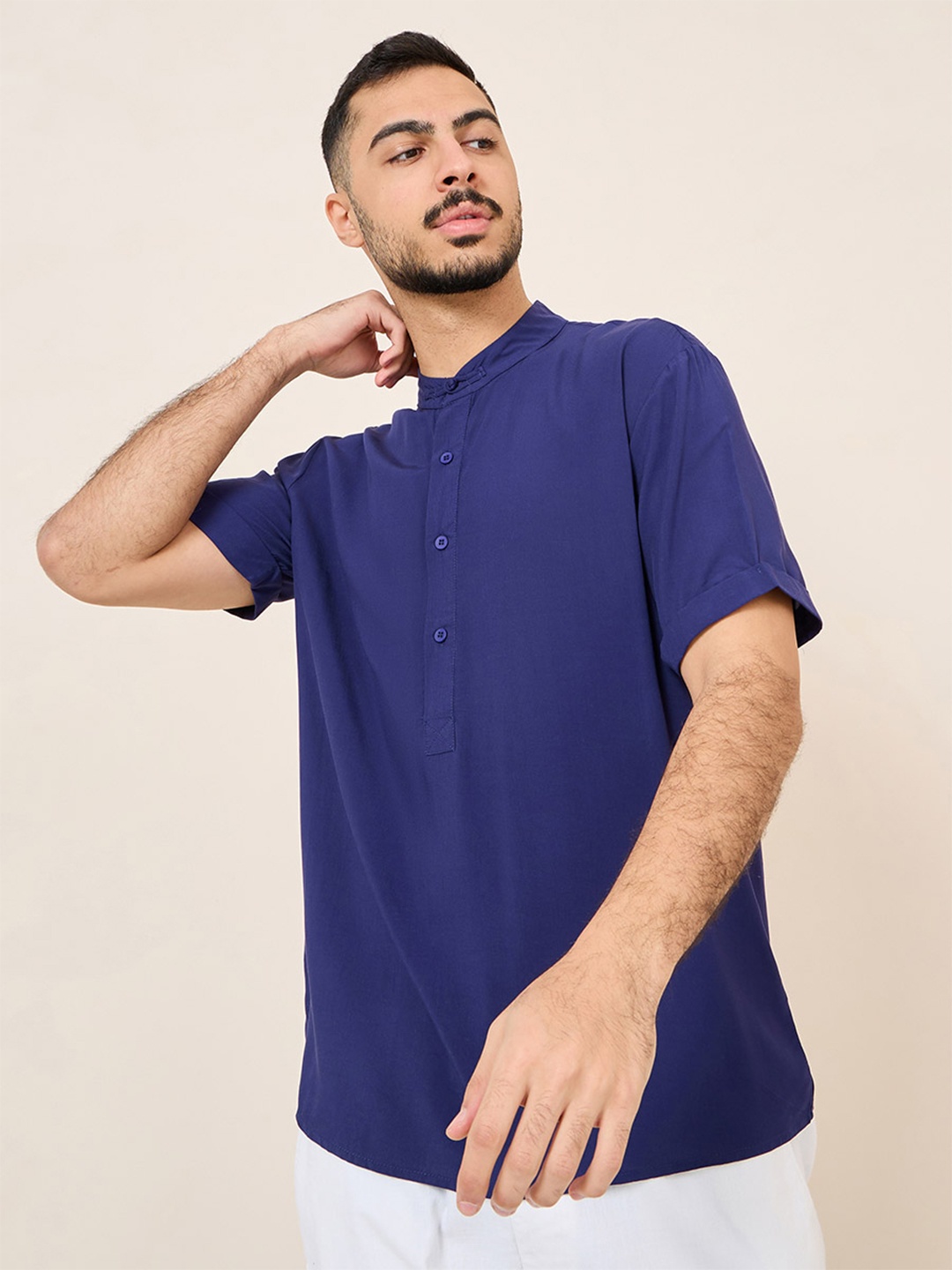 

Styli Men Half Placket Casual Shirt, Blue