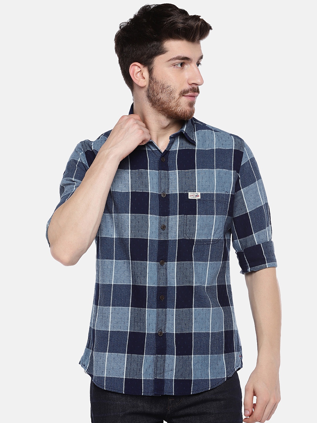 

U.S. Polo Assn. Denim Co. Men Navy Regular Fit Checked Casual Shirt, Navy blue