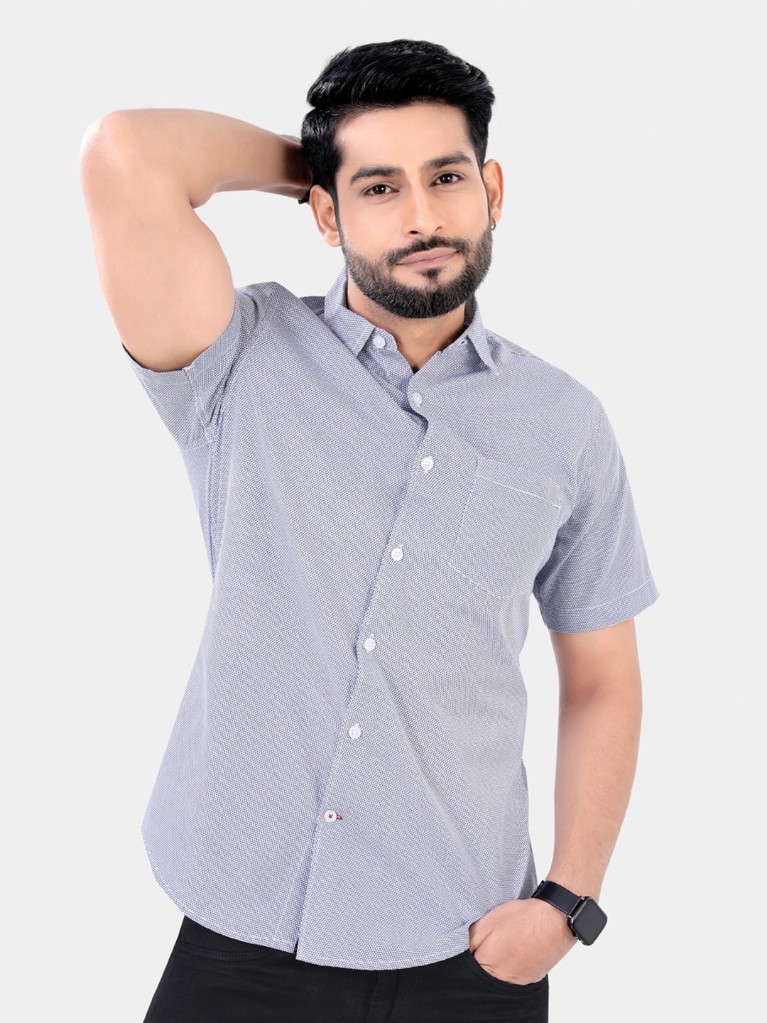 

VASTRADO Micro Ditsy Printed Cotton Casual Shirt, Blue