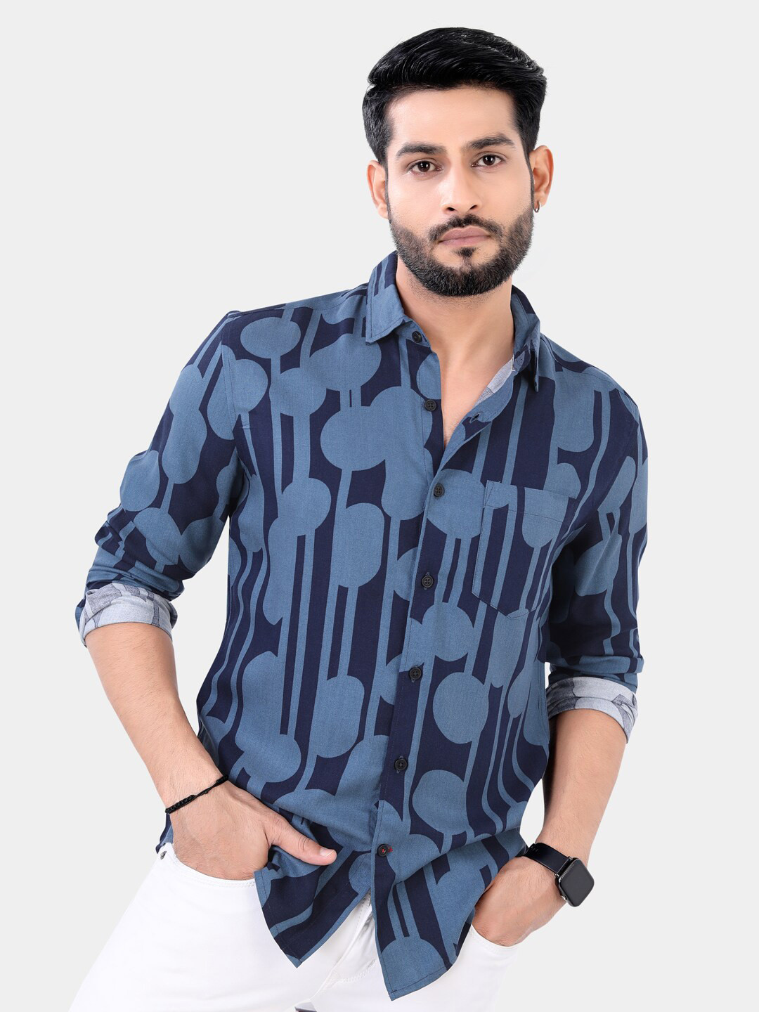 

VASTRADO Printed Spread Collar Casual Shirt, Blue