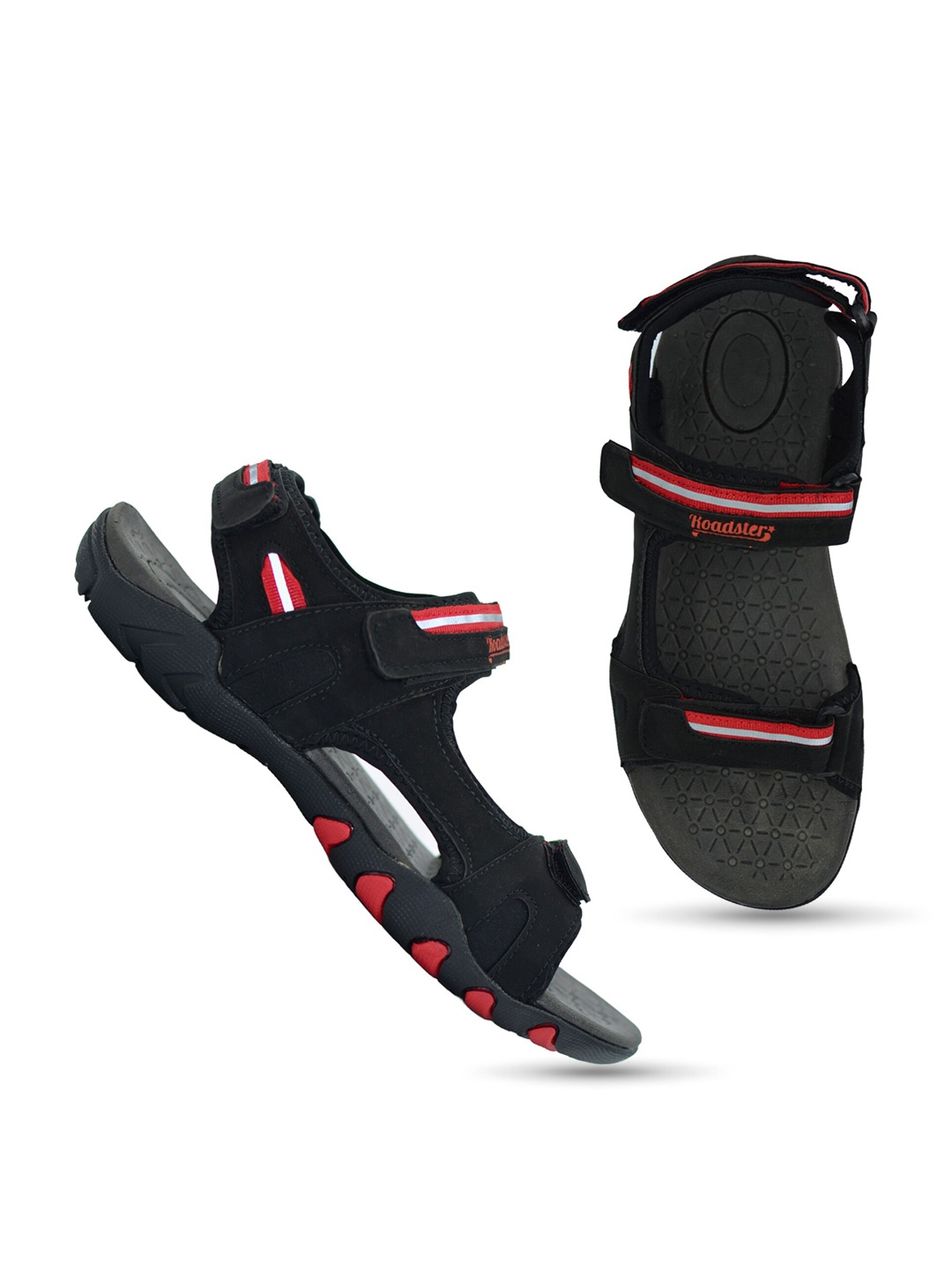 

The Roadster Lifestyle Co. Men Black & Red Brand Logo Printed Sports Sandals