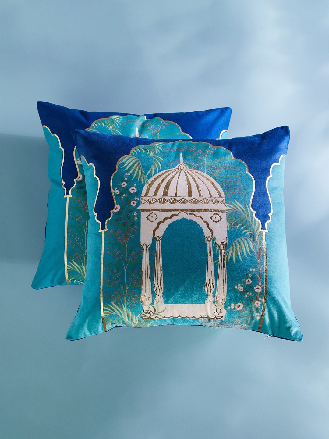 

Home Centre 2 Pieces Blue & White Ethnic Motifs Cotton Square Cushion Covers