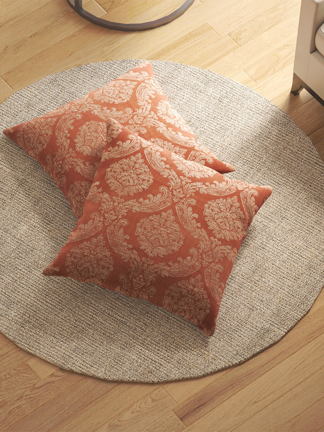

Home Centre 2 Pieces Orange & Gold-Toned Ethnic Motifs Cotton Square Cushion Covers