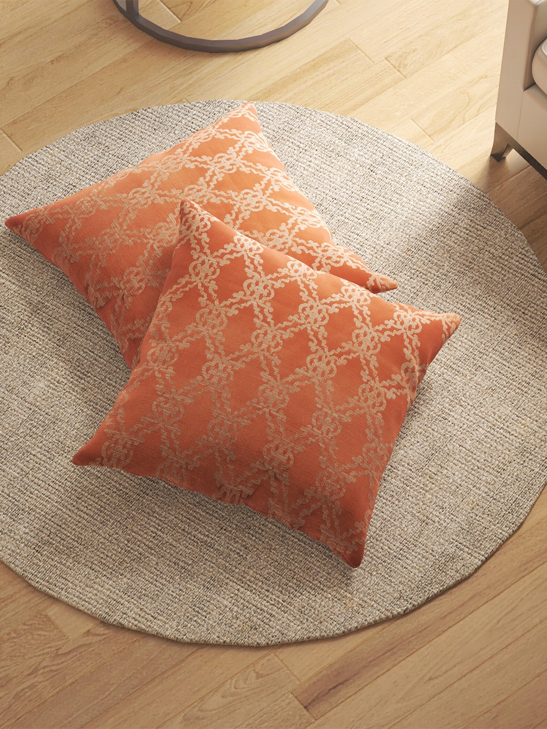 

Home Centre Orange & Gold-Toned 2 Pieces Ethnic Motifs Cotton Square Cushion Covers