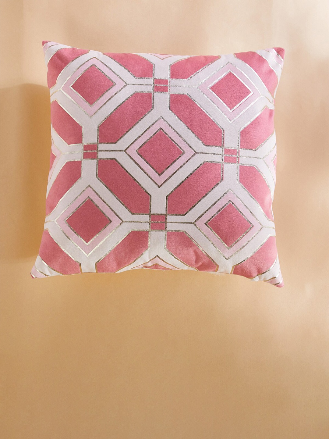 

Home Centre Pink & White 2 Pieces Geometric Square Cushion Covers