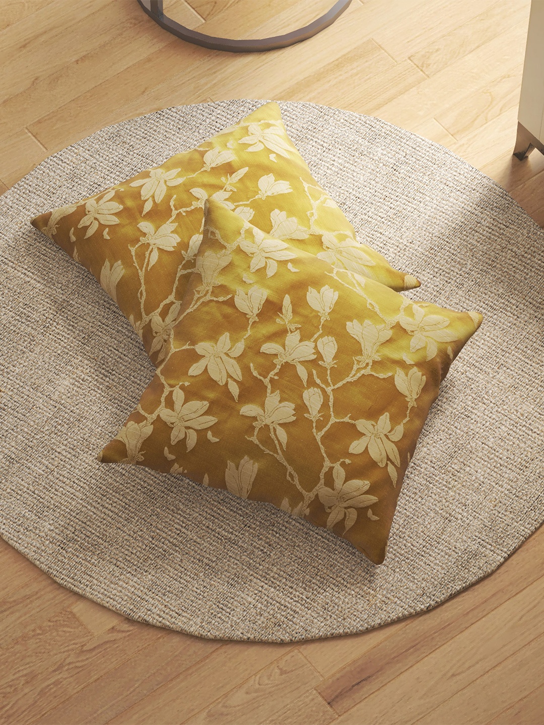 

Home Centre 2 Pieces Yellow Floral Cotton Square Cushion Covers
