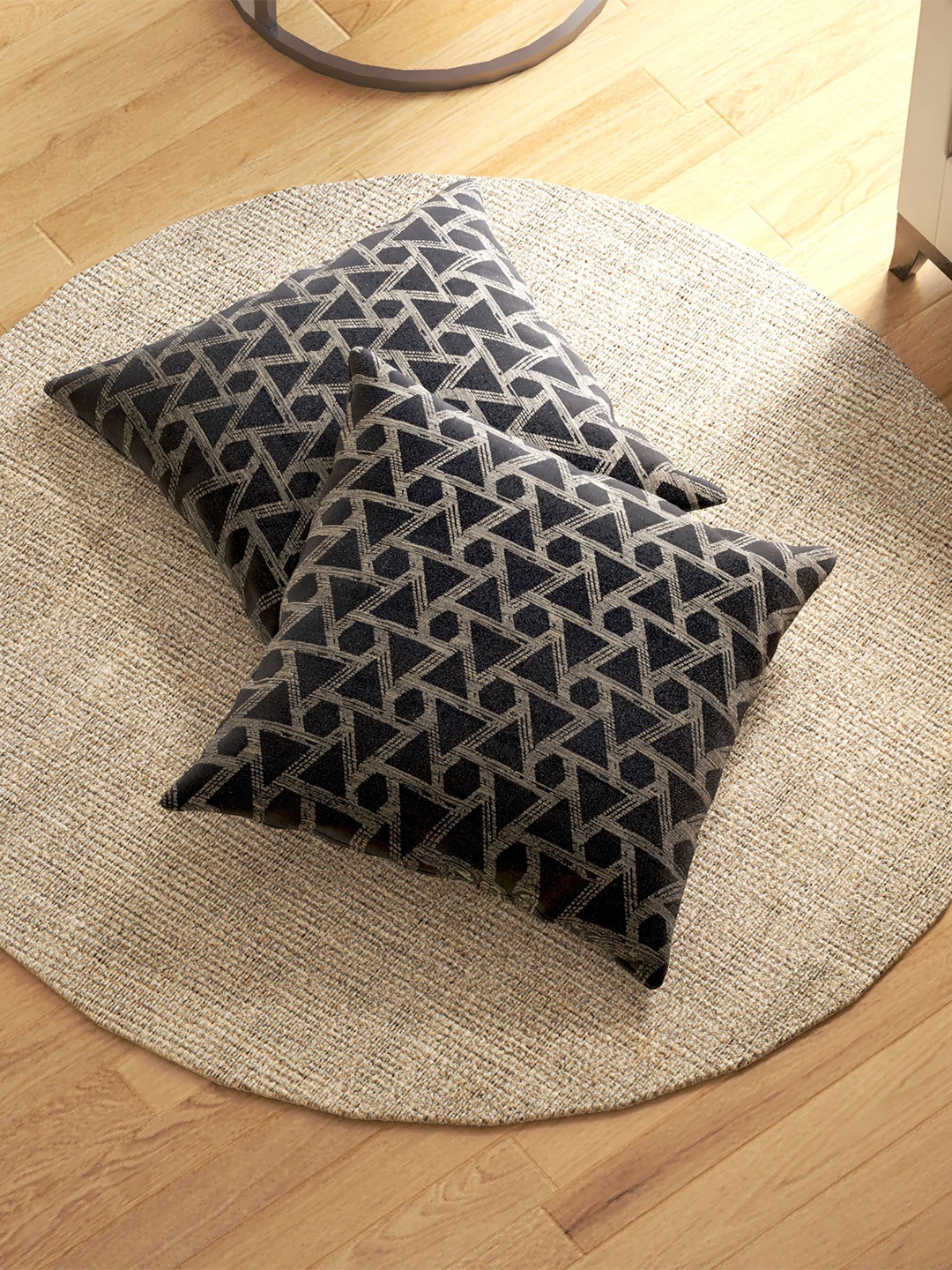 

Home Centre 2 Pieces Blue & White Geometric Cotton Square Cushion Covers