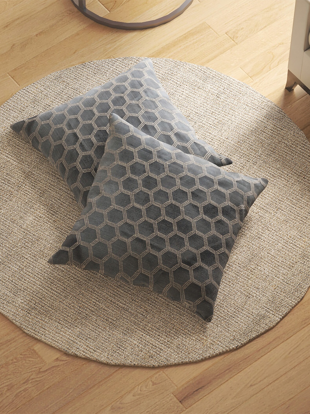 

Home Centre 2 Pieces Blue & Beige Geometric Cotton Square Cushion Covers