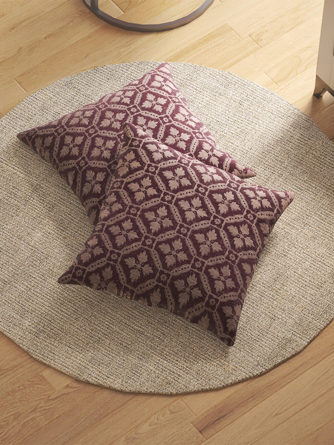 

Home Centre Purple 2 Pieces Cotton Ethnic Motifs Square Cushion Covers, Maroon