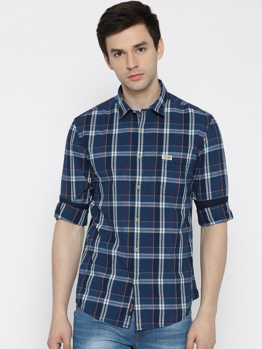 

U.S. Polo Assn. Denim Co. Men Navy Blue Regular Fit Checked Casual Shirt