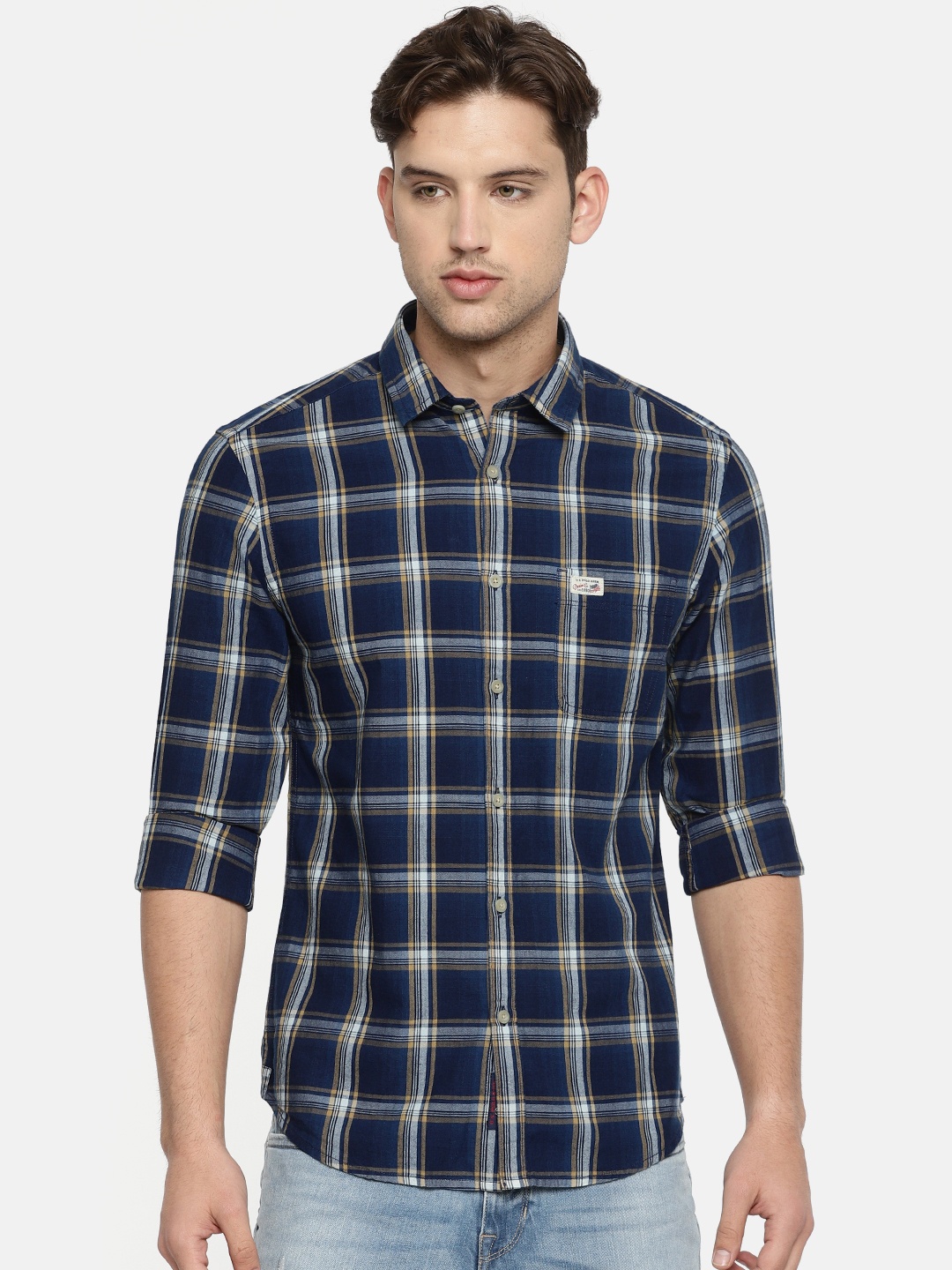 

U.S. Polo Assn. Denim Co. Men Navy Slim Fit Checked Casual Shirt, Navy blue