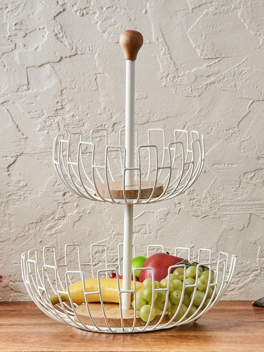 

Home Centre Cream-Coloured & Brown Iron 2-Tier Fruit Basket