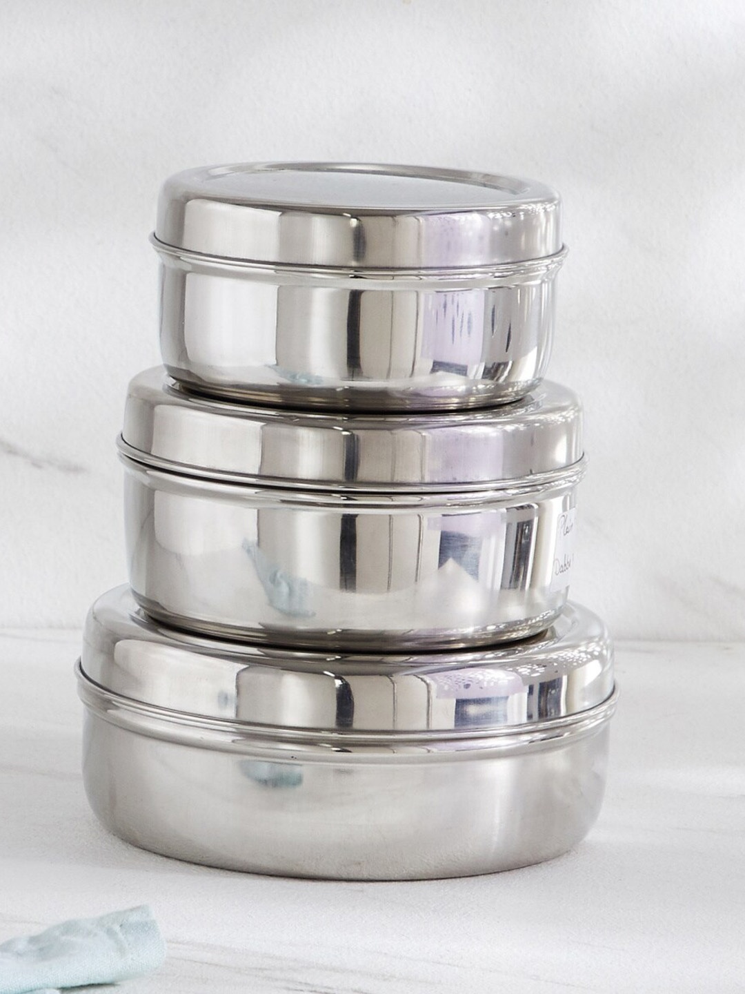Home Centre 3-Pcs Stainless Steel Lunch Boxes, Silver