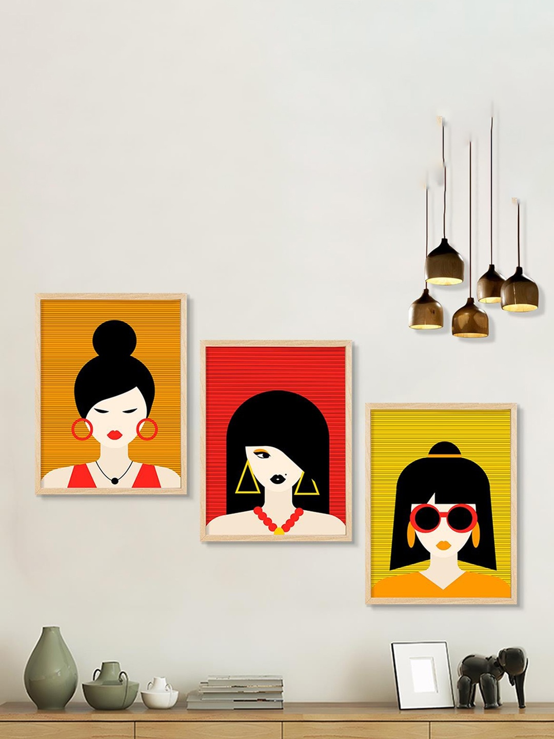 

SAF Yellow & Black 3 Pieces Modern Art Painting Framed Wall Art