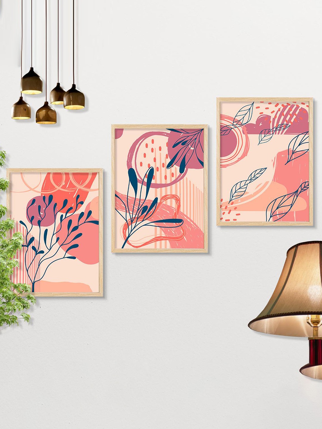

SAF Pink & Blue 3 Pieces Modern Painting Framed Wall Art