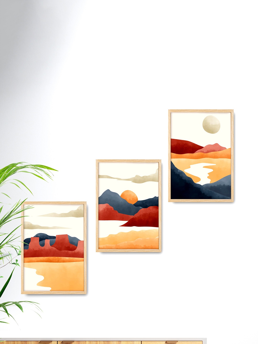 

SAF Peach & Maroon 3 Pieces Modern Printed Framed Wall Art